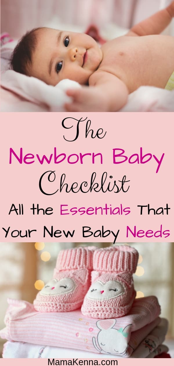 Pinterest The Newborn Baby Checklist all the essentials that your new baby needs. Baby laying down and pink baby clothes.