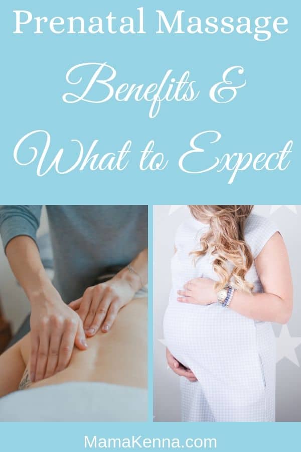 Prenatal Massage benefits and what to expect pinterest. Pregnant woman and woman getting massaged.