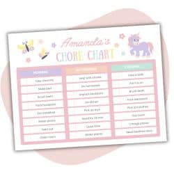 unicorn themed chore chart mockup with a light pink background